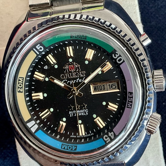 NWOT Orient Colorful Automatic King Diver Watch 21 Jewels Day/Date Fluted Bezel